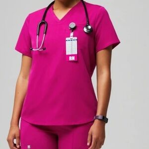 Fuscia one pocket scrub top